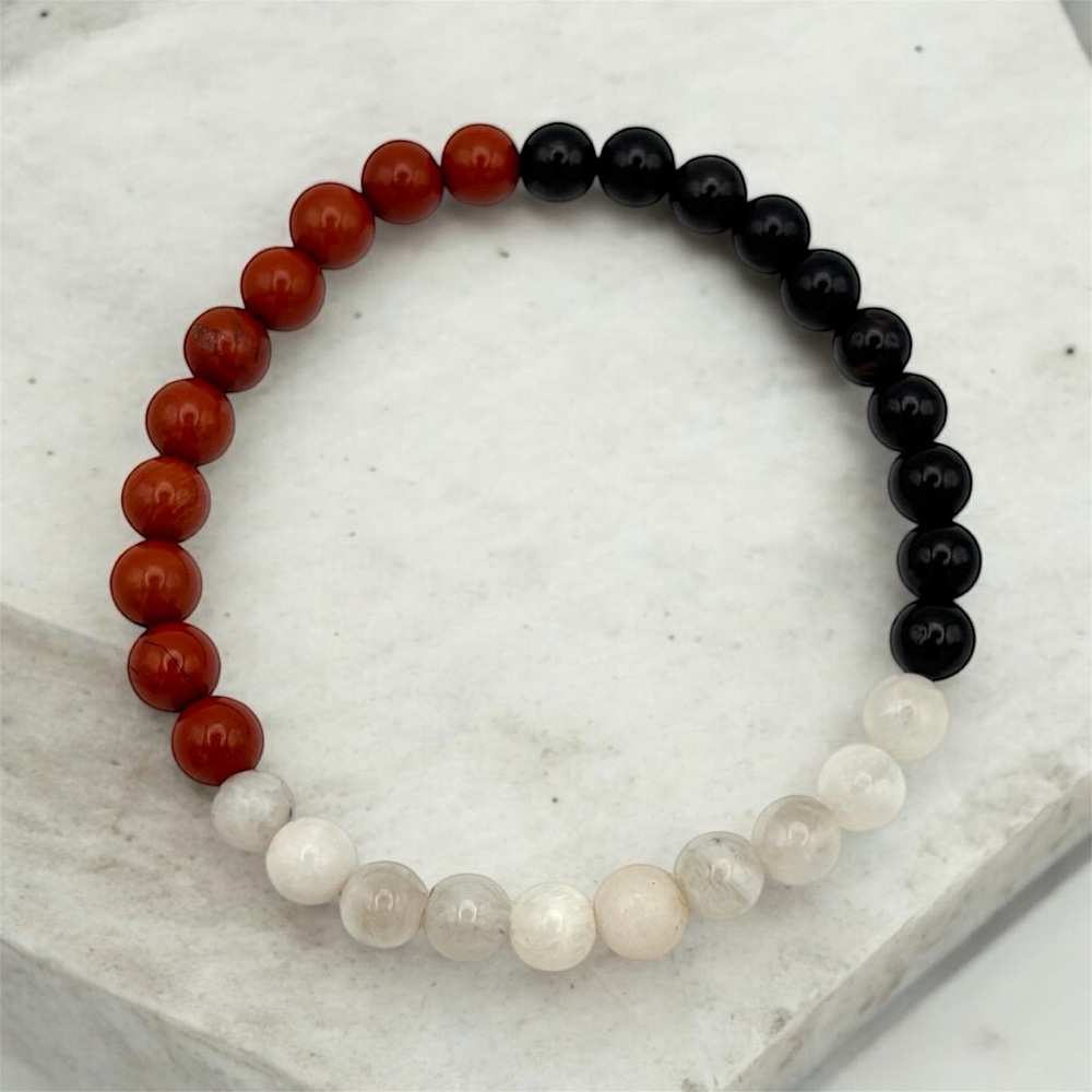Moonstone Red Jasper Black Tourmaline Crystal Gemstone Stretch Elastic Bracelet